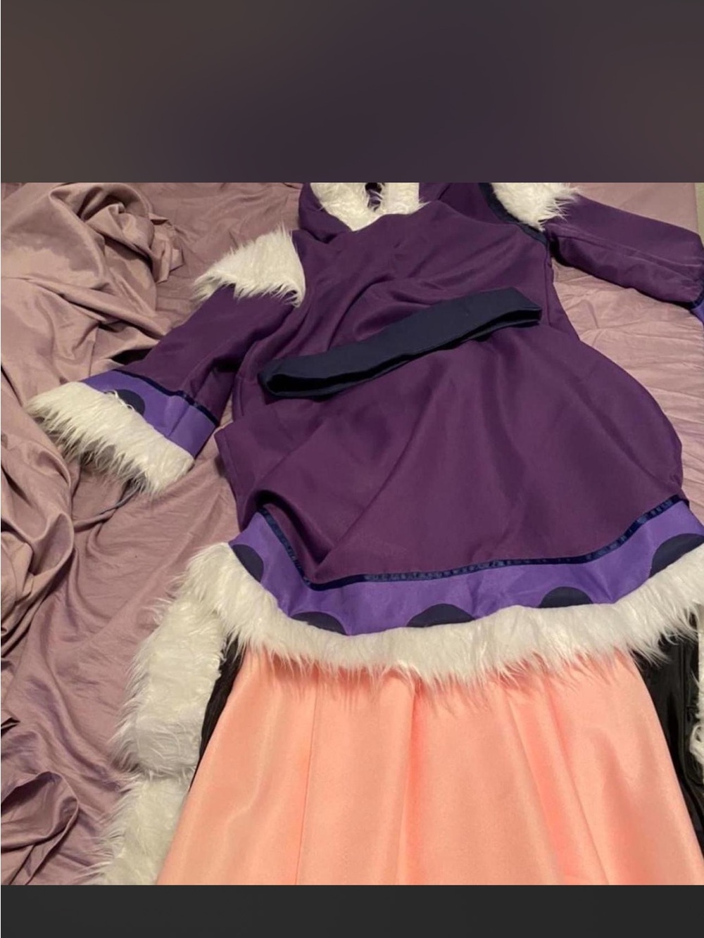 Purple Faux-Fur Trim Girls' Dress with Peach Skirt